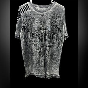 Vtg Raw State Shirt Mens Sz L grey  Graphic Y2k Wings Cross Redemption